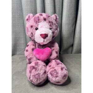 MTY International Pink Leopard Plush Heart Purple Magenta Stuffed Animal 14 inch
